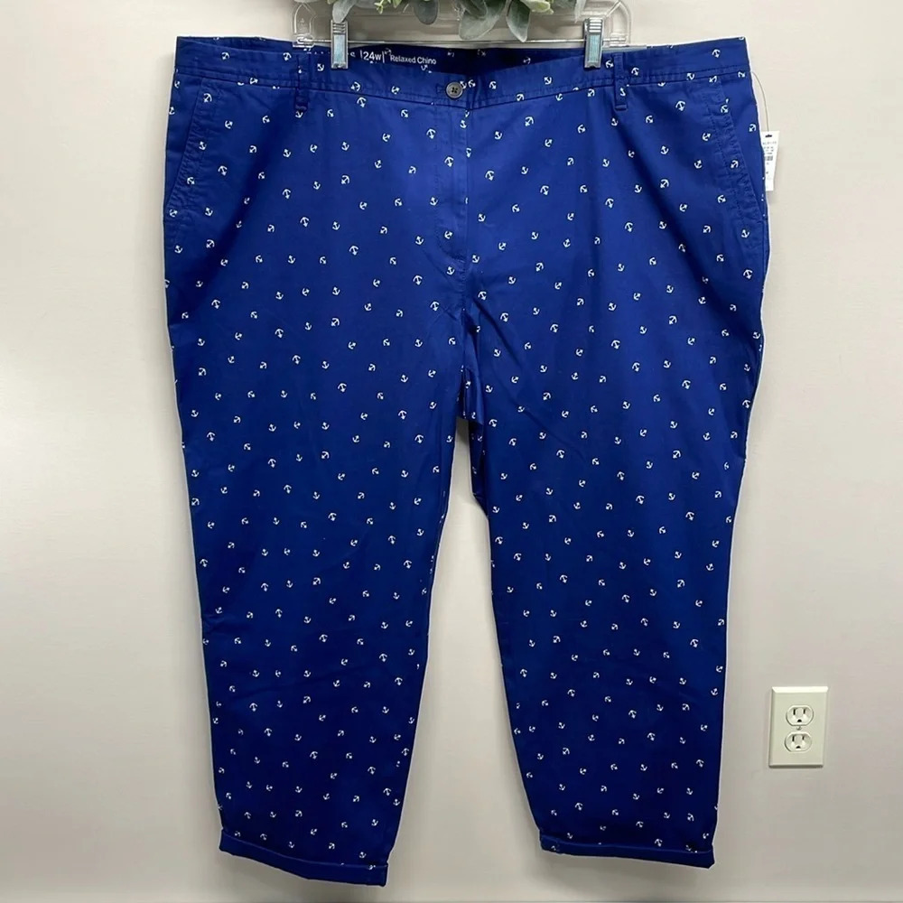 NWT Talbots Relaxed Chino Anchor Print Pants 24W
